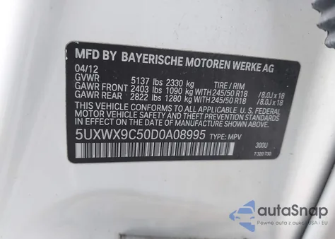 2013 BMW X3 xDrive28I from USA, damaged, VIN 5UXWX9C50D0A08995